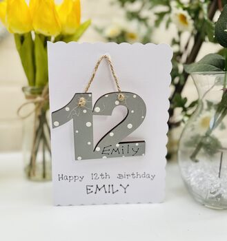 Personalised 12th Birthday Card Wooden Number Gift, 3 of 4