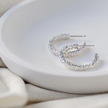 Medium Open Textured Sterling Silver Hoops, 2 of 4