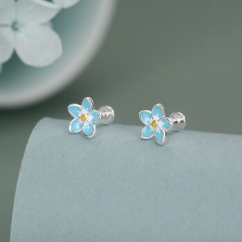Sterling Silver Forget Me Not Flower 16 G Flat Back Stud Earring, 2 of 10