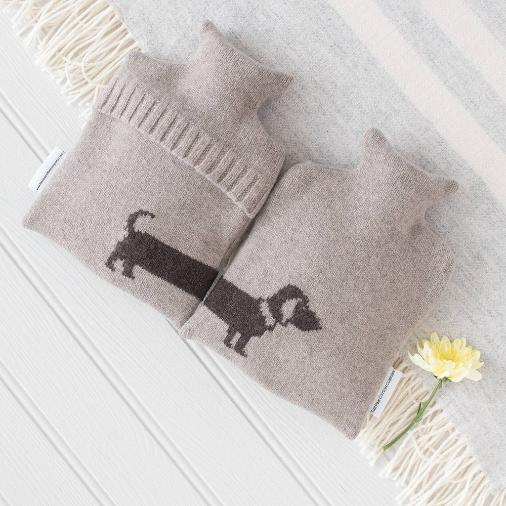 dog lovers knitted hot water bottles by the fine cotton company