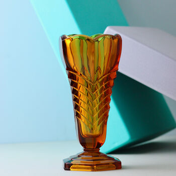 Vintage Amber Mid Century Art Deco Glass Vase, 3 of 4