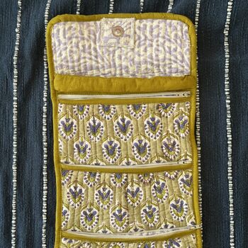 Quilted Block Print Toiletry Roll Up Pouch: Travel Kit, 5 of 12