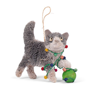 Christmas Bristle Cat With Lights Decoration, 12cm, 2 of 2