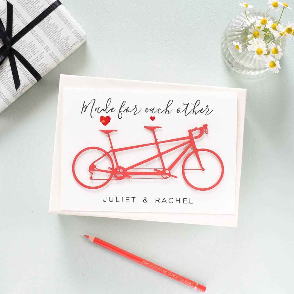 Paper Cut Tandem, Cyclists Wedding Anniversary Card, 1 of 4