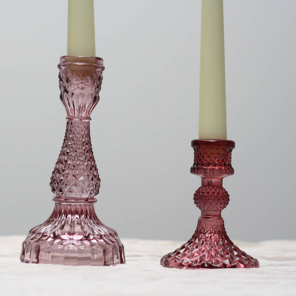 Pink Pressed Glass Candlestick By The Wedding of my Dreams