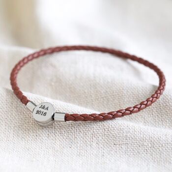 Men's Personalised Leather Bracelet With Disc Clasp, 7 of 12