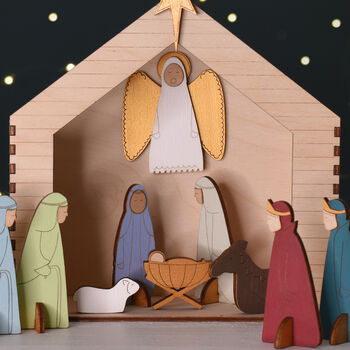 Wooden Hand Painted Christmas Crib Nativity Scene, 2 of 8