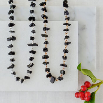 925 Silver Black Obsidian Crystal Chip Necklace, 4 of 5