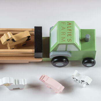 Personalised Wooden Farm Tractor Toy With Trailer And Animals, 11 of 12