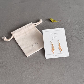 Let Love Grow Sterling Silver Leaf Drop Earrings, 4 of 12