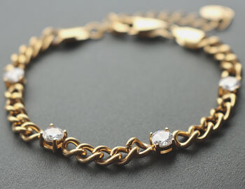 Zirconia Charm Bracelet Cuban Chain 18k Gold Plated, 4 of 10