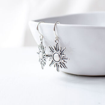 Silver Plated Sun Earrings With Antique Finish, 3 of 7
