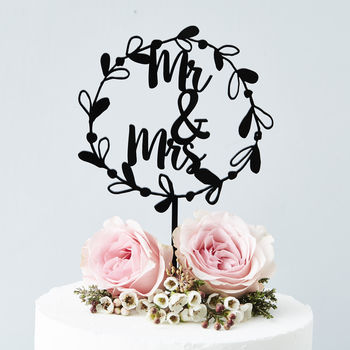 Mr And Mrs Floral Wreath Wedding Cake Topper, 5 of 7
