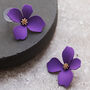 Purple Hand Painted Flower Shaped Stud Earrings, thumbnail 1 of 3