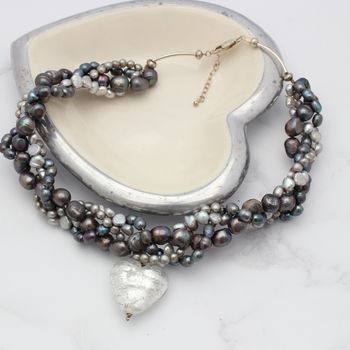 Murano Heart And Pearl Necklace In Gold Or Silver, 9 of 11
