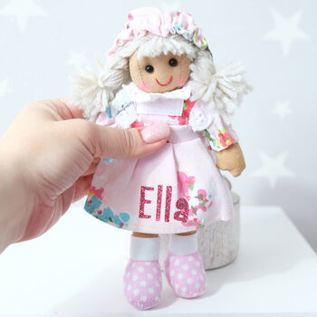 Personalised Mini Pink Floral Rag Doll, 3 of 4