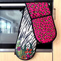 Double Oven Gloves Hot Pink Leopard Print Tiger Stripe, thumbnail 1 of 7