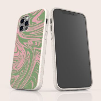 Green And Pink Marble Biodegradable Phone Case, 3 of 8