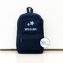Navy Personalised Name And Design Unisex Mini Backpack, thumbnail 1 of 6