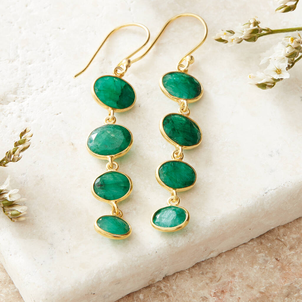 Emerald Gold Plated Silver Pebble Drop Earrings By Rochejewels ...
