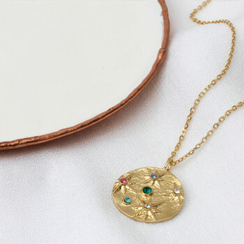 18ct Gold Crystal Celestial Disc Necklace, 3 of 6