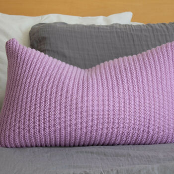 Hand Knit Simple Stitch Cushion In Lavender, 2 of 5
