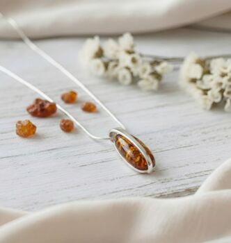 Handmade Cognac Baltic Amber Oval Necklace Pendant, Sterling Silver, 3 of 3
