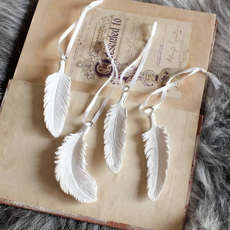Four Sparkling Feather Decorations By Magpie Living