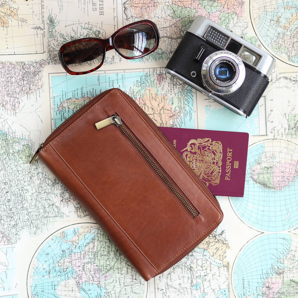 passport travel wallet tan