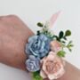 Blush Pink And Blue Flower Wrist Corsage, thumbnail 4 of 4