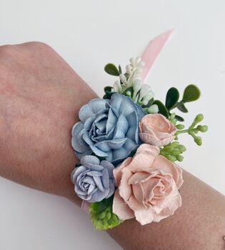 Blush Pink And Blue Flower Wrist Corsage, 4 of 4