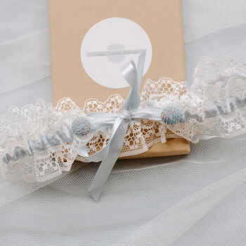 Something Blue Tie Style Vintage Button Garter, 2 of 6