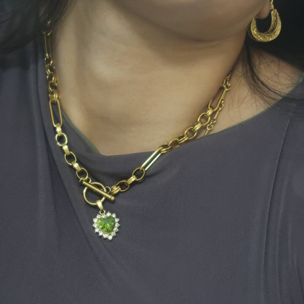 Peridot Crystal Heart Pendant Necklace, 1 of 8