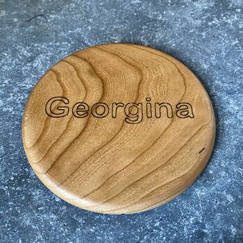 Personalised Solid Cherry Wooden Wireless Charger, 7 of 9