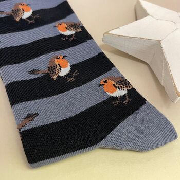 Men's Bamboo Robins And Stripes Socks In Blue, 2 of 2