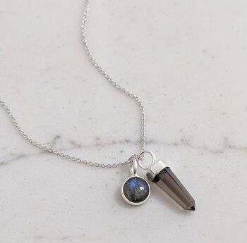 The En Pointe Duo Smokey Quartz Necklace, Silver, 2 of 8