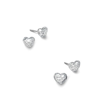 Sterling Silver Hammered Heart Earrings, 3 of 5