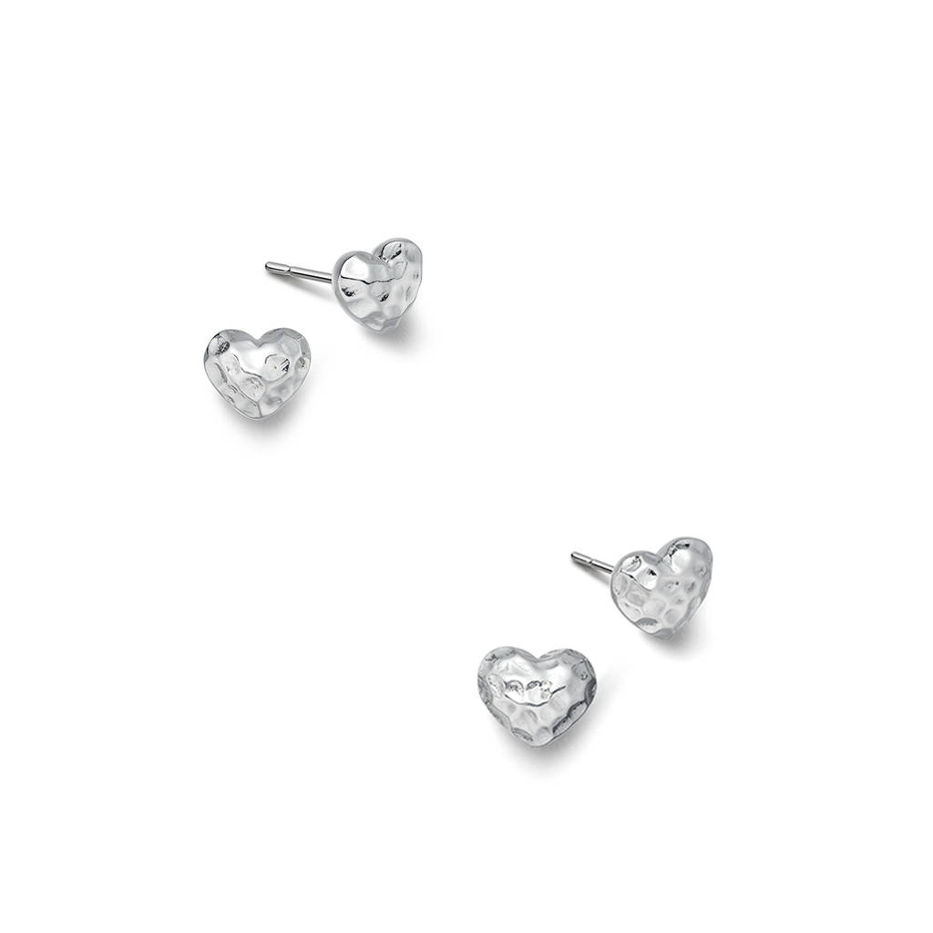 Sterling Silver Hammered Heart Earrings By Hersey Silversmiths