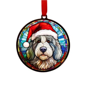 Old English Sheepdog In Santa Hat Suncatcher Decoration, 5 of 6
