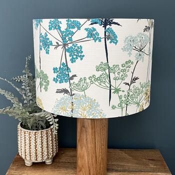 Hedgerow Pistachio And Teal Botanical Drum Lampshades, 3 of 10