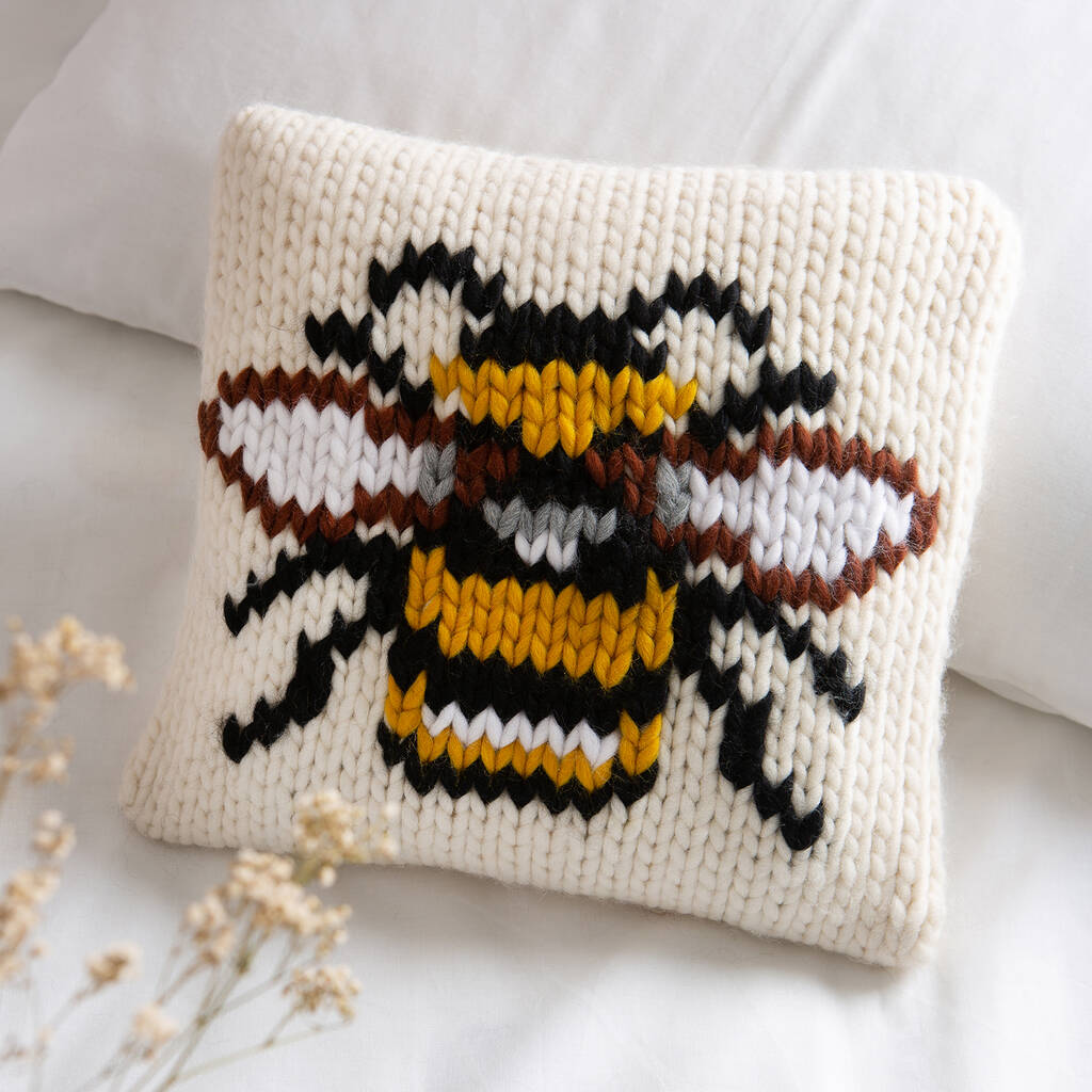 Bee Cushion Cover Easy Knitting Kit, 1 of 6