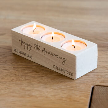 Personalised 5th Anniversary Candle Holder Wood Gift, 5 of 5