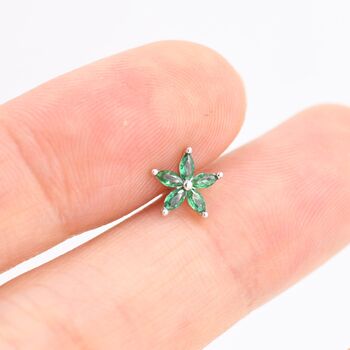 Emerald Green Cz Flower Stud Earrings In Sterling Silver, 2 of 7