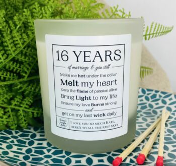 Personalised 16th Wax Wedding Anniversary Candle, 2 of 12