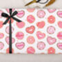 Valentine Wrapping Paper With Pink Doughnut Design, Three Sheet Pack, thumbnail 3 of 3