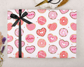 Valentine Wrapping Paper With Pink Doughnut Design, Three Sheet Pack, 3 of 3