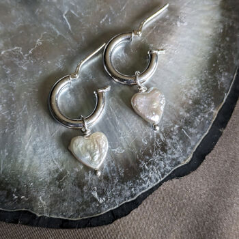 Heart Shaped Freshwater Pearls On Sterling Silver Hoops, 7 of 8