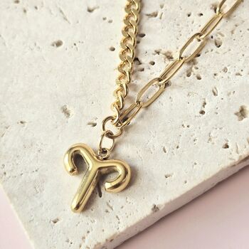 Zodiac Sign Necklace With Mixed Paperclip And Curb Chain, 2 of 6
