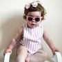 Pink And White Stripe Girl's Summer Bubble Romper, thumbnail 1 of 7