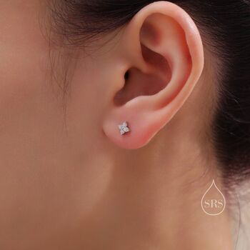 Hydrangea Cz Internally Threaded Flat Back Earrings In Sterling Silver, 3 of 11